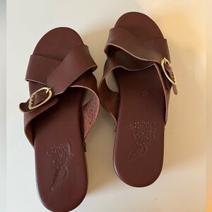 Ancient Greek Sandals Dark Brown Leather Slides